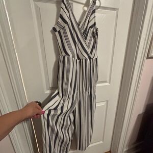 American Eagle Outfitters Navy and White Striped Jumpsuit